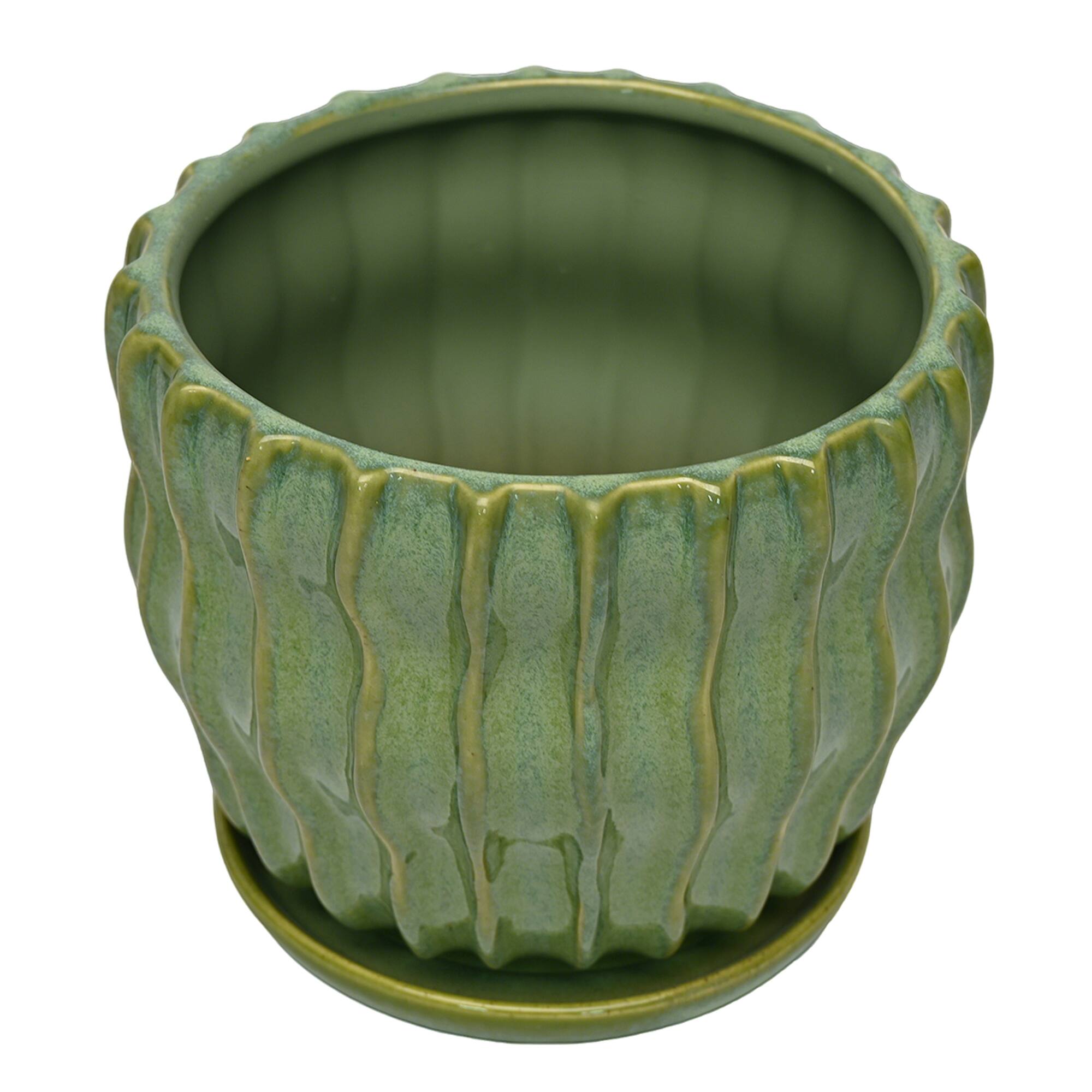 7.25" Green Ceramic Pot with Saucer by Ashland®